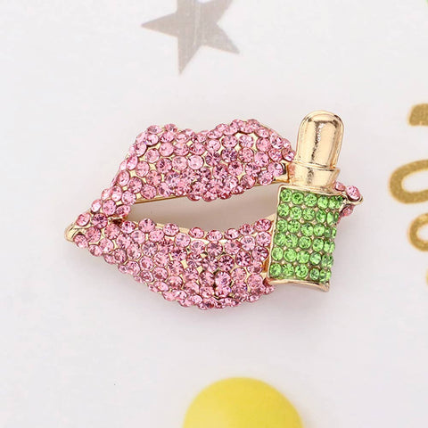 Bling Studded Lip and Lipstick Pin Brooch
: Pink Green