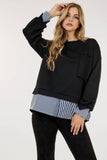 Contrast Ruffle Layered Long Sleeve Sweater: BLACK / L/XL