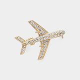 Stone Paved Airplane Pin Brooch: GOLD CLEAR