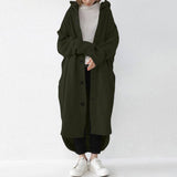 Women's Oversized Hooded Long Button Front Coat: Red / XL