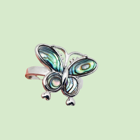 Butterfly Dragonfly Abalone Shells Adjustable Ring