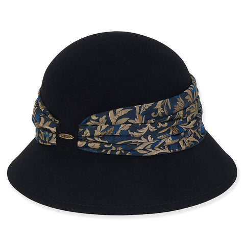 Black, Wool Felt Cloche, Brim 2.75"