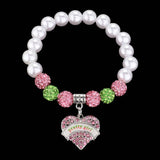 Stone Pretty Girl Heart Charm Shamballa Ball Beaded Bracelet