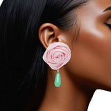 Pink Rose Teardrop Stud Earrings