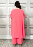 Full Cross-Over Front Short Sleeves and Wide Leg Pants Set : Orange