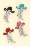 Crystal Jeweled Cowboy Boot Brooch Pin: Fuchsia