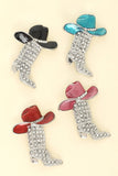 Crystal Jeweled Cowboy Boot Brooch Pin: Red