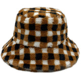 Checkered Faux Fur Bucket Hat: MLT / ONE SIZE
