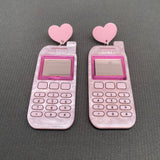 Acrylic Pink Phone Heart Post Earrings - YK