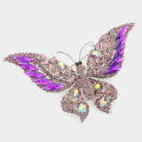 Glass Crystal Butterfly Pin Brooch: Gold