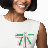 AKA Sorority Pink Green Bow Tie Style Brooch: Pink and Green / Rhodium / 4 x 5.5 inches