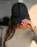 Rhinestone Embellished Baseball Cap: Black