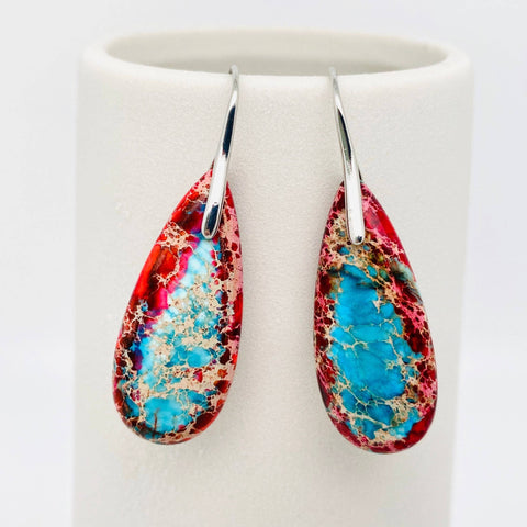 Colored Emperor Stone Geometric Agate Chakra Earrings - CS: C