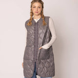 Quilted Padded Long Zipper Vest: IVY / One Size