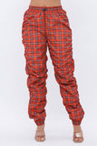 Plus Size Plaid Print Windbreaker Drawstring Jogger Pants: Red / 2-2-2 (1XL-2XL-3XL)