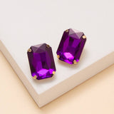 Rectangular Cut Crystal Stud Earrings: Blue