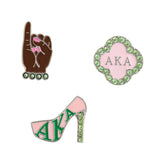 Pink Green 3Pcs Sorority Pins: Pink and Green