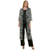 3 PC CARDIGAN STRAIGHT LEG PANT SET : BLACK/CREAM / M