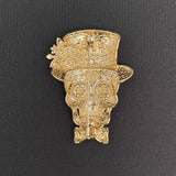 Halloween Enamel Skull With Top Hat Brooch: Blue