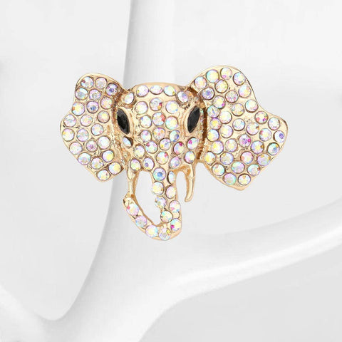 Stone Embellished Metal Elephant Stretch Ring: GOLD AB