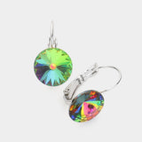 Genuine Round Crystal Lever Back Earrings: 6-VITRAIL