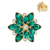 Floral Crystal Gemstone Cocktail Stretch Ring : Navy