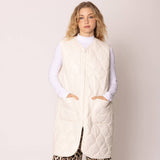 Quilted Padded Long Zipper Vest: IVY / One Size