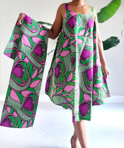 Sun Dress/ Mid Length/ Spagetti Straps/With Scarf