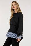 Contrast Ruffle Layered Long Sleeve Sweater: BLACK / L/XL