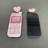 Acrylic Pink Phone Heart Post Earrings - YK