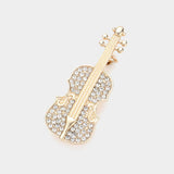 Stone Embellished Violin Pin Brooch: Silver AB