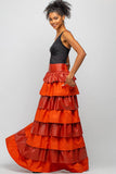 Ruffles Faux Leather Maxi Skirt: Rust