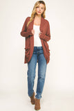 SOFT WRAP SHIRRED SIDE OPEN CARDIGAN: RDBRN / M