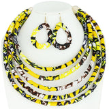 5 Strand Africa Print Necklace & Earring Set: Fuchsia