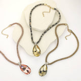 Teardrop Faceted Stone Pendant Bling Studded Necklace: Leopard