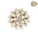 Vintage Crystal & Pearl Statement Stretch Ring: Silver