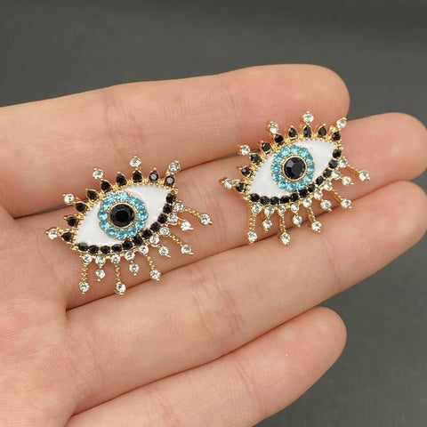 Rhinestone Inlaid Enamel Eye Stud Earrings