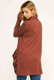 SOFT WRAP SHIRRED SIDE OPEN CARDIGAN: RDBRN / L