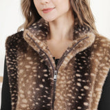 Deer Pattern Soft Faux Fur Zip-Up Vest with Pockets: COFFEE / One Size