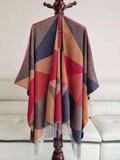 CP21044 Triangle Stripes Ruana Cape: 06 Rust