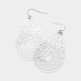 Teardrop Brass Metal Filigree Dangle Earrings: Black