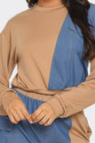 Color Block Denim Detail Top Pockets Pants Set: H.Grey-Denim / 2-2-2 (S-M-L)
