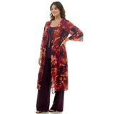 PLUS SIZE 3PC CARDIGAN TANK, PANT NECKLACE SET: Eggplant/Plum/Rust / 3XL