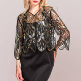 Sequin Beaded Retro Style Cropped 3/4 Sleeves Vintage Shawl : B-GR