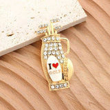 Stone Paved I LOVE Golf Bag Pin Brooch
: Gold