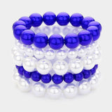 5PCS - Pearl Multi Layered Stretch Bracelets: Blue