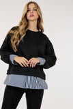 Contrast Ruffle Layered Long Sleeve Sweater: BLACK / M/L