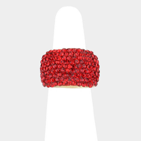 Rhinestone Embellished Stretch Ring: Red