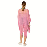 Ruana Kimono Pink and Green Crochet for Women: Pink and Green / Multi Tone / 29.5 x 35.4 inches