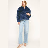 LUXE NAVY FAUX FUR CROPPED JACKET: NAVY / L